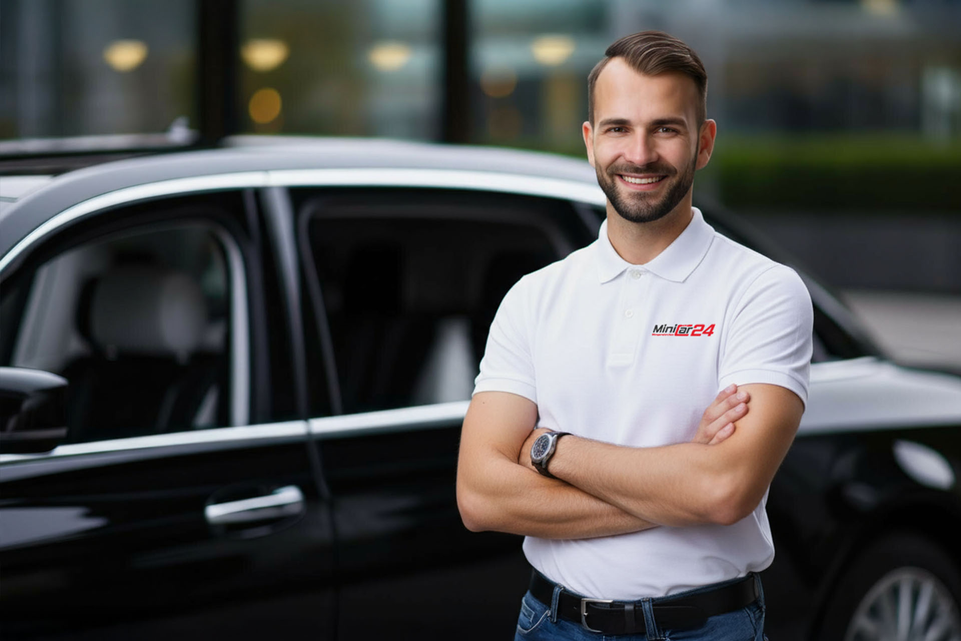 Taxifahrer vor seinem Auto